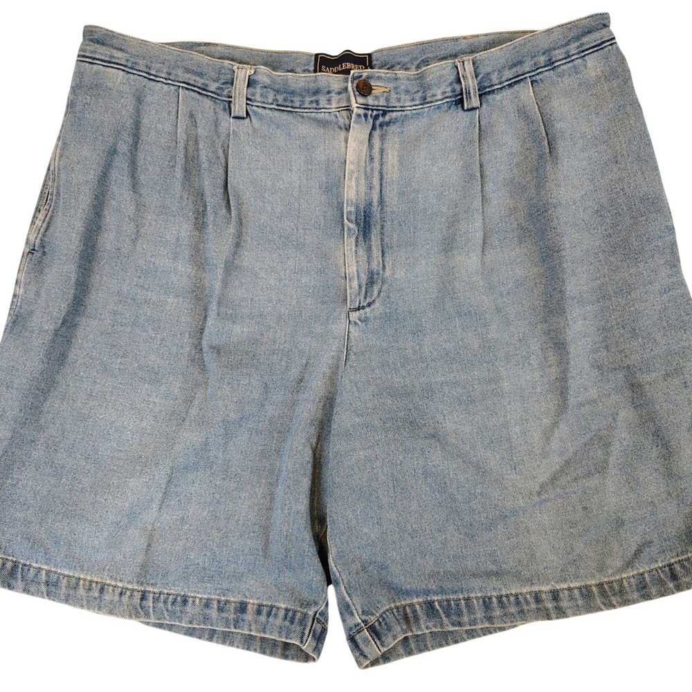 Saddlebred Mens SZ 40‎ Pleated Denim Shorts Light Wash Cotton Dadcore Vintage